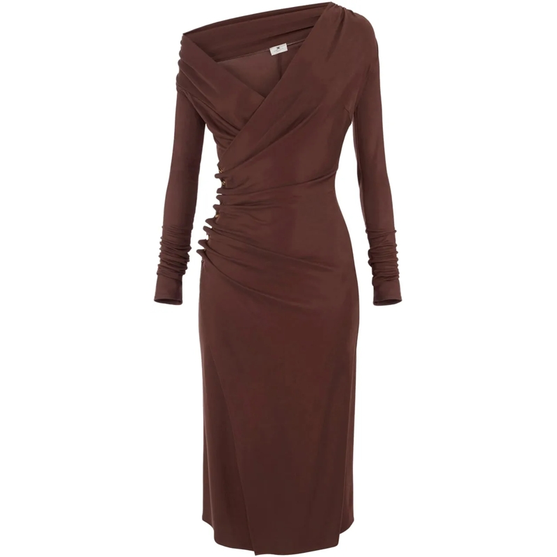 Elisabetta Franchi Robe midi Deep V-Neck Midi Dress With Metallic Accents Brown