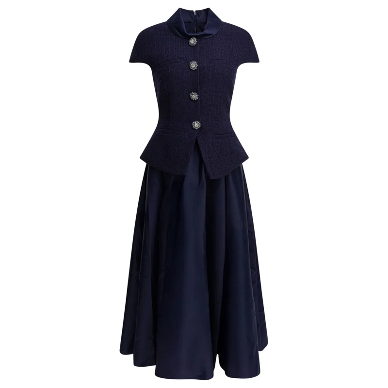 Self Portrait  Taffeta Boucle Midi Dress Black