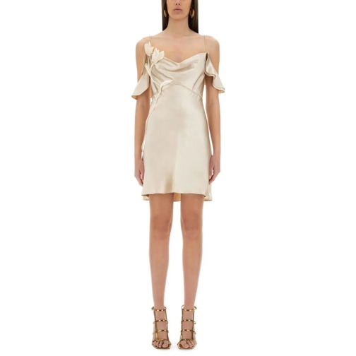 Self Portrait Mini-Kleider Mini Dress With Floral Appliqués Neutrals