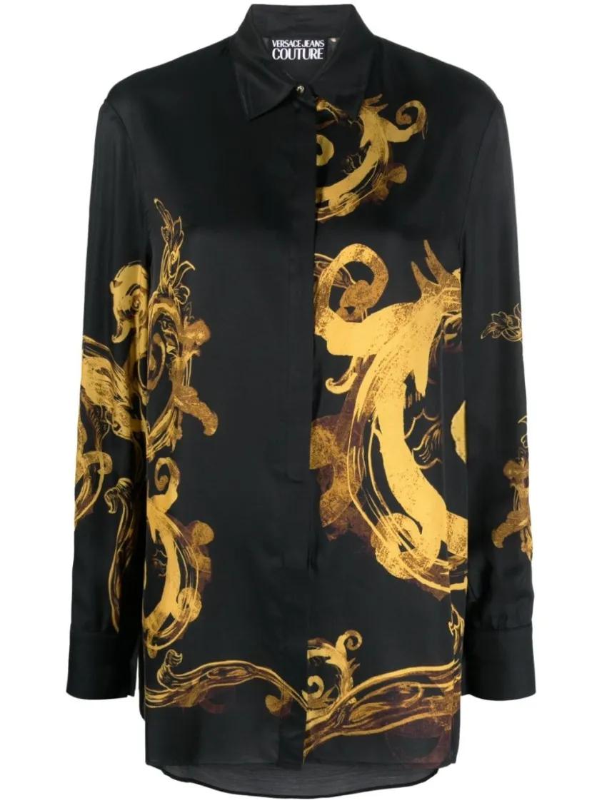 Versace Jeans Couture - Chain Couture-Print Satin Shirt - Größe 38 - schwarz