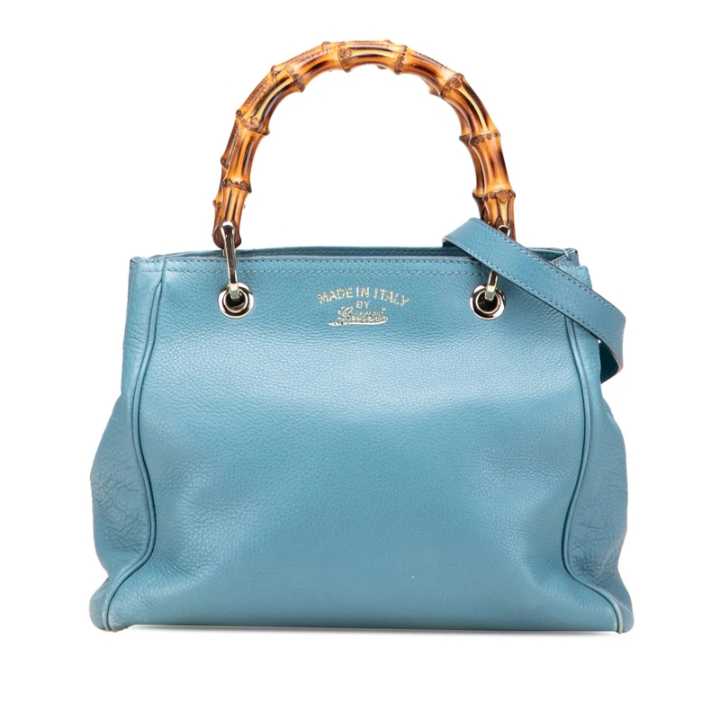 Gucci Schultertasche Small Calfskin Bamboo Shopper Satchel blau