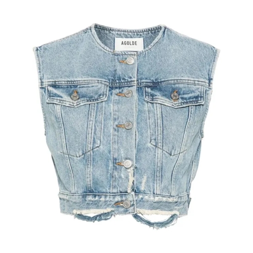 Agolde Leo Cotton Denim Vest Blue 