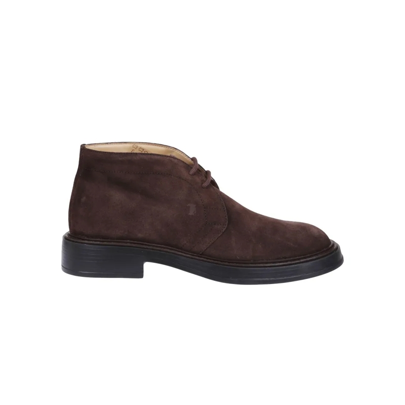 Tod's Bottes Dark Brown Suede Polacchino Shoes With Embossed Mo Brown