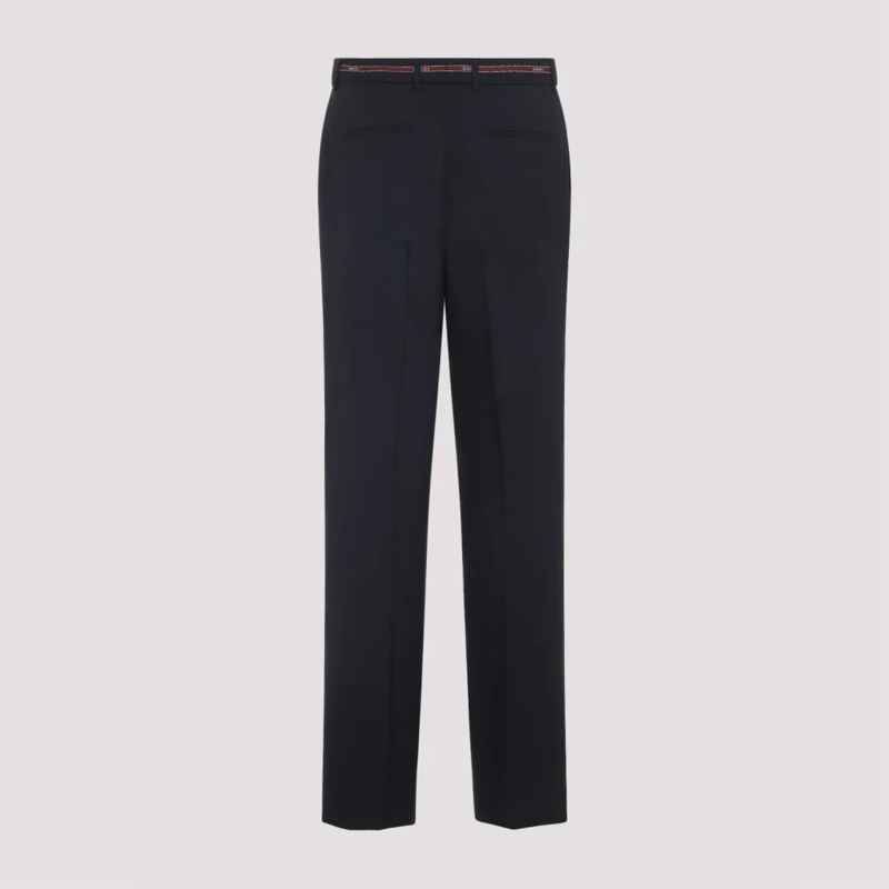 Gucci Chino Straight-Leg Wool Trousers With Branded Ribbon Det Black