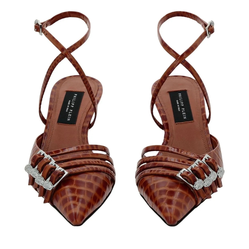Philipp Plein Pumps Slingback Low Heels Cocco Crocco Geprägt braun(Image 5)