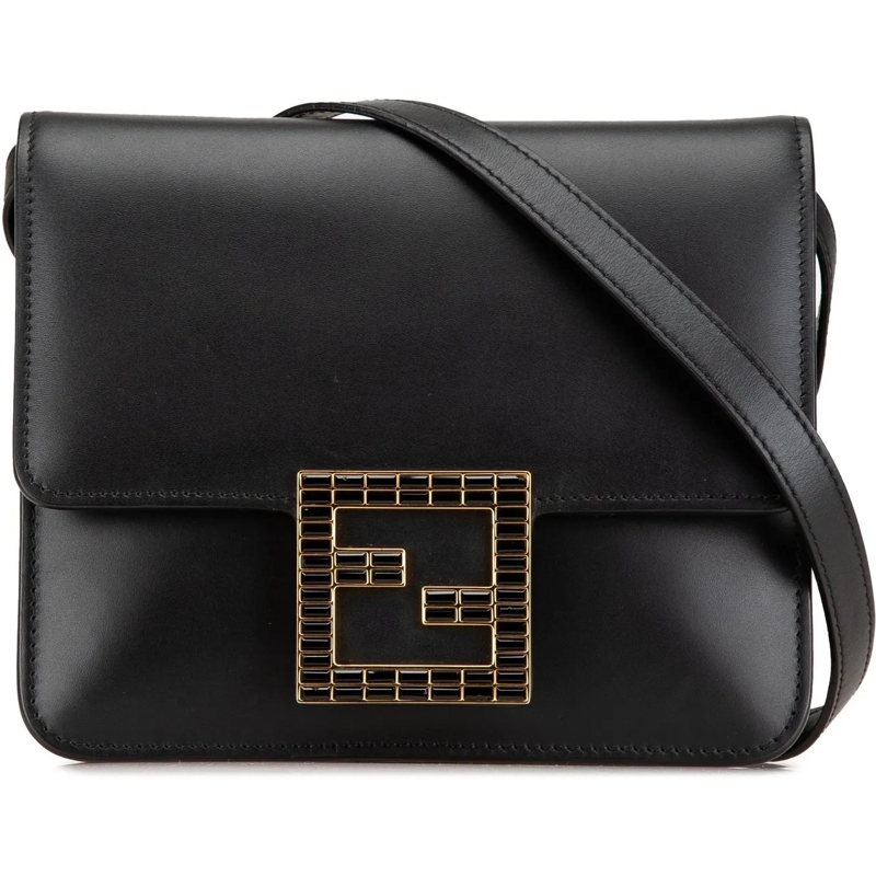 Fendi Schultertasche Leather Crystal Fab Crossbody schwarz