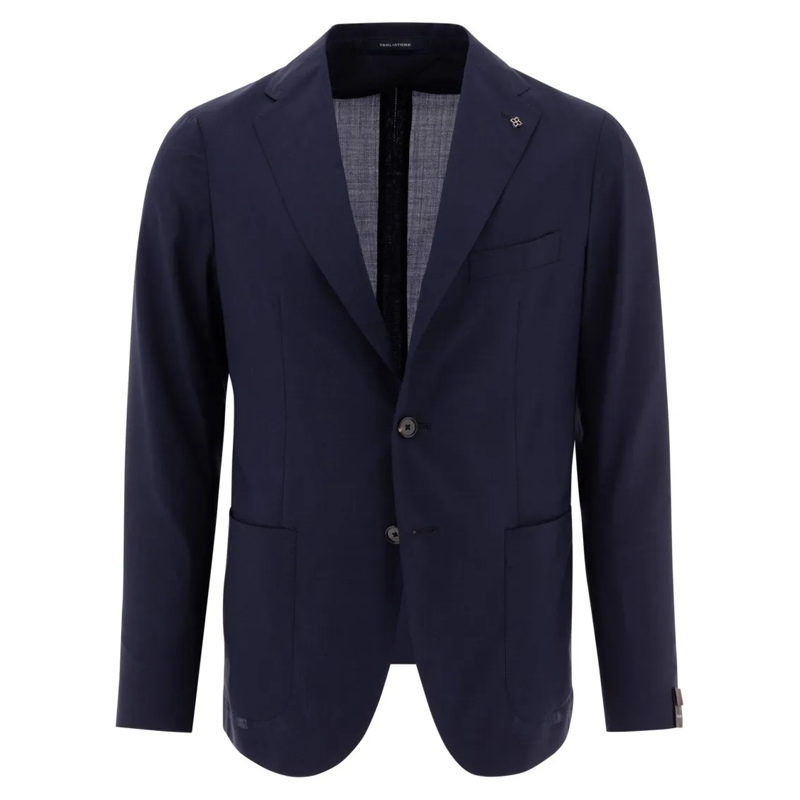 Tagliatore Blazer Deep Navy Tailored Jacket In Wool-Silk Blend Blue