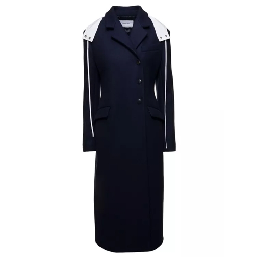 Salvatore Ferragamo Long Blue Coat With Contrasting Detachable Hood In Blue 