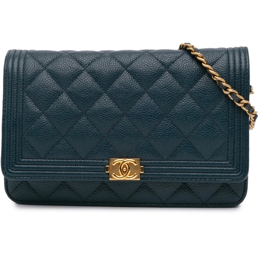 Chanel Porte-cartes 2016-2017 Quilted Caviar Boy Wallet on Chain blau