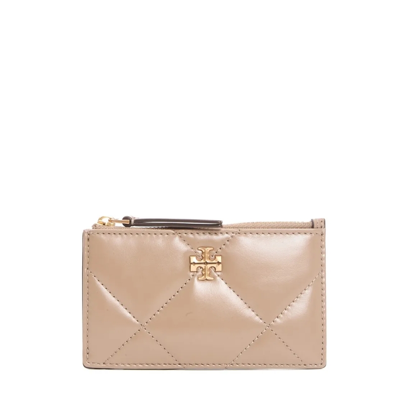 Tory Burch Porte-monnaie Quilted Leather Zip Case In Taupe Neutrals