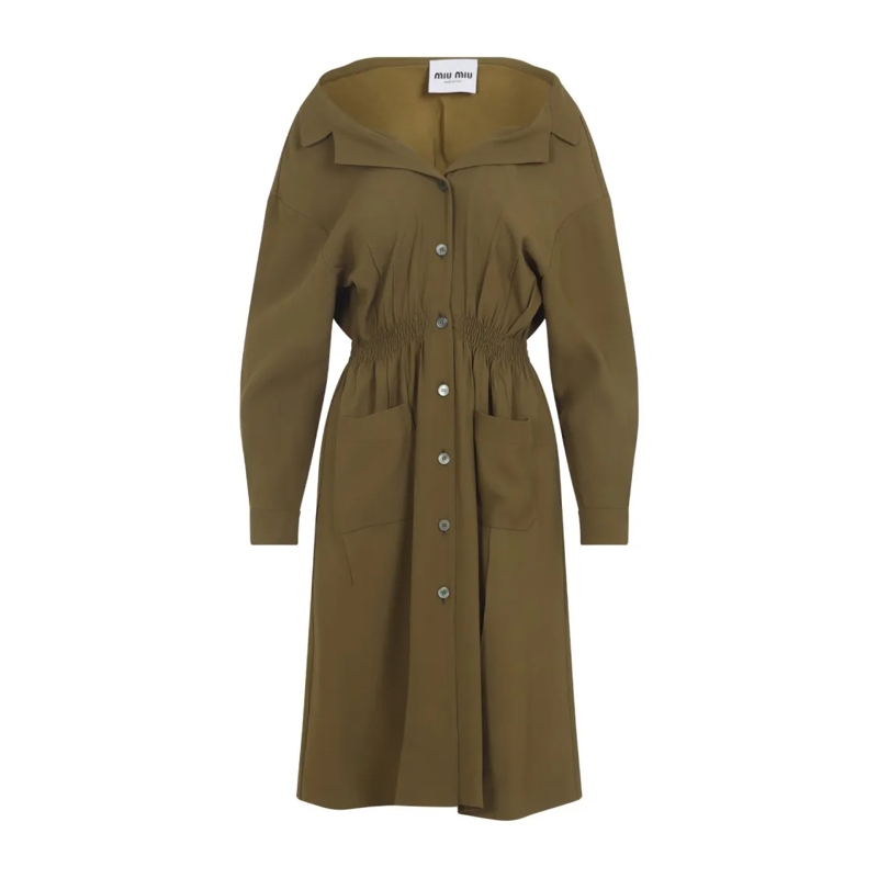 Miu Miu Midi-jurk Knee-Length Dress With Button-Down Front And Elast Green