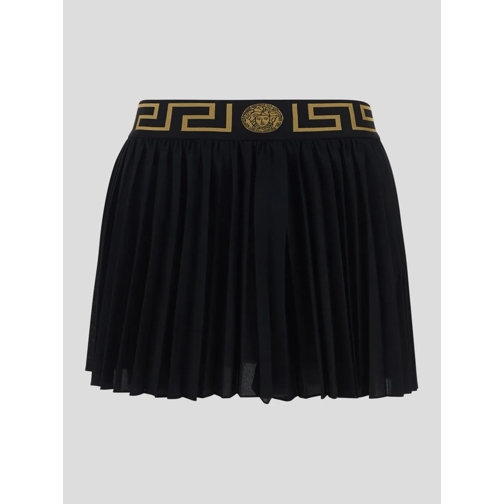 Versace  Black Mini Skort With Medusa Logo In Stretch Polya Black