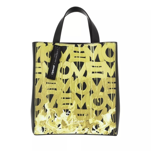 Liebeskind Berlin Paper Bag Graffiti Animation Tote Small Black With Golden Olive Fourre-tout