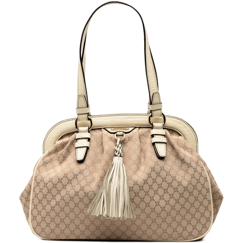 Celine Schultertasche Macadam Canvas Tassel Frame Satchel braun