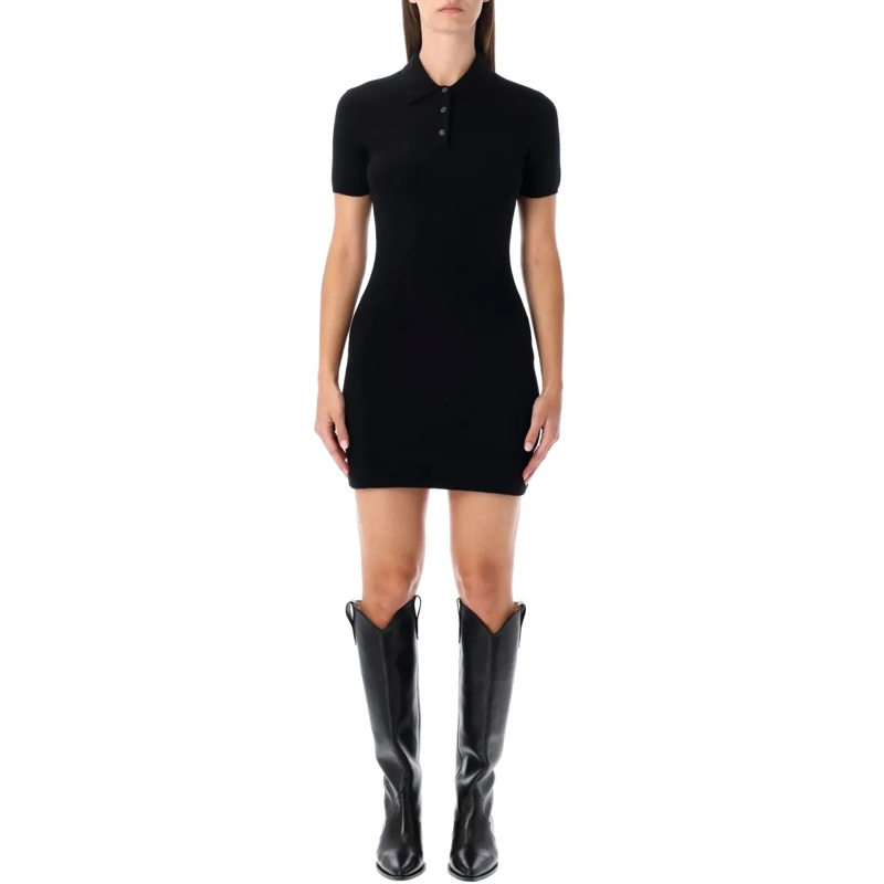 T by Alexander Wang Mini-robe Black Wool Polo Mini Dress Black