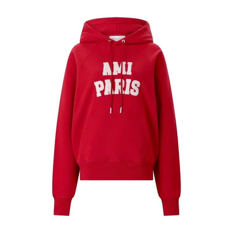 AMI Paris Pull Hoodie aus Baumwoll-Mix rot