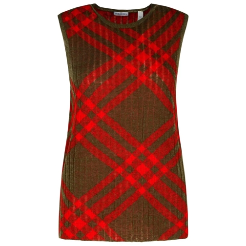 Burberry Pullover 'Check' Dark Green Nylon Blend Vest Red