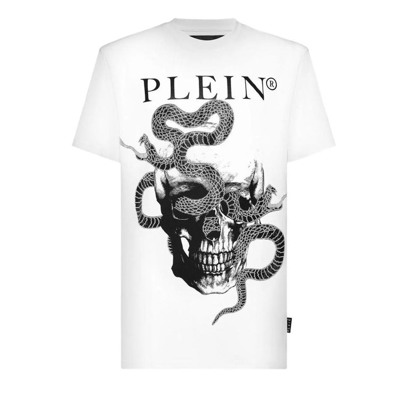 Philipp Plein T-Shirt T-Shirt Snake Mit Schmucksteinen weiss
