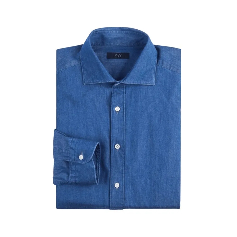 Fay Overhemd Medium Blue Denim Shirt Blue