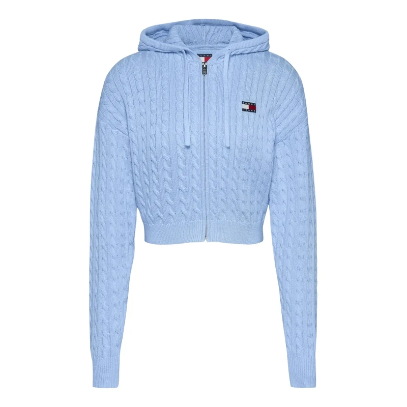 Tommy Jeans Trui Cable Knit Cropped Hoodie With Cozy Hood Blue