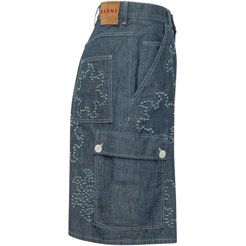 Marni Shorts Bermuda con Tasche Cargo e Motivo Grafico Allover blau(Image 3)