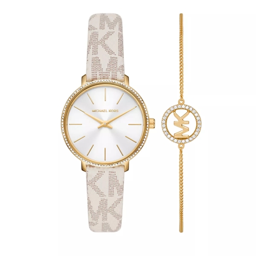 Michael Kors Pyper Two-Hand PVC Watch and Bracelet Set Vanilla Quarz-Uhr