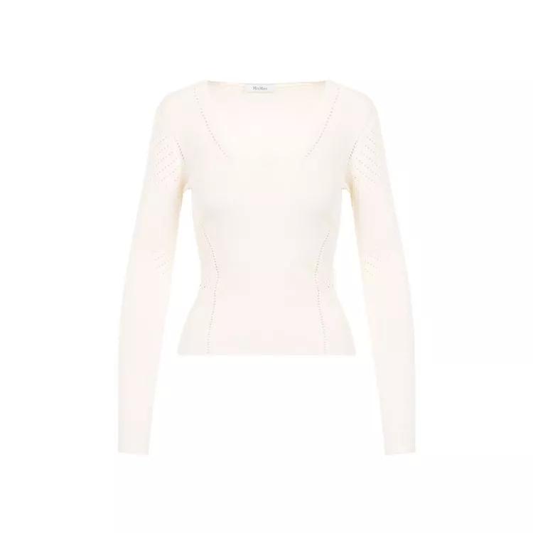 Max Mara - Nadar V-Neck Light Cream Viscose Sweater - Größe XS - white