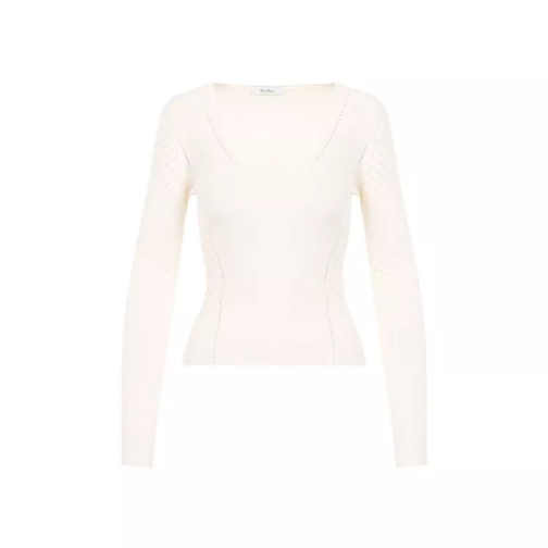 Max Mara  Nadar V-Neck Light Cream Viscose Sweater White