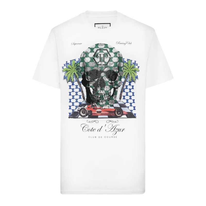Philipp Plein T-Shirt T-Shirt Rundhalsausschnitt Mit Schmucksteinen weiss