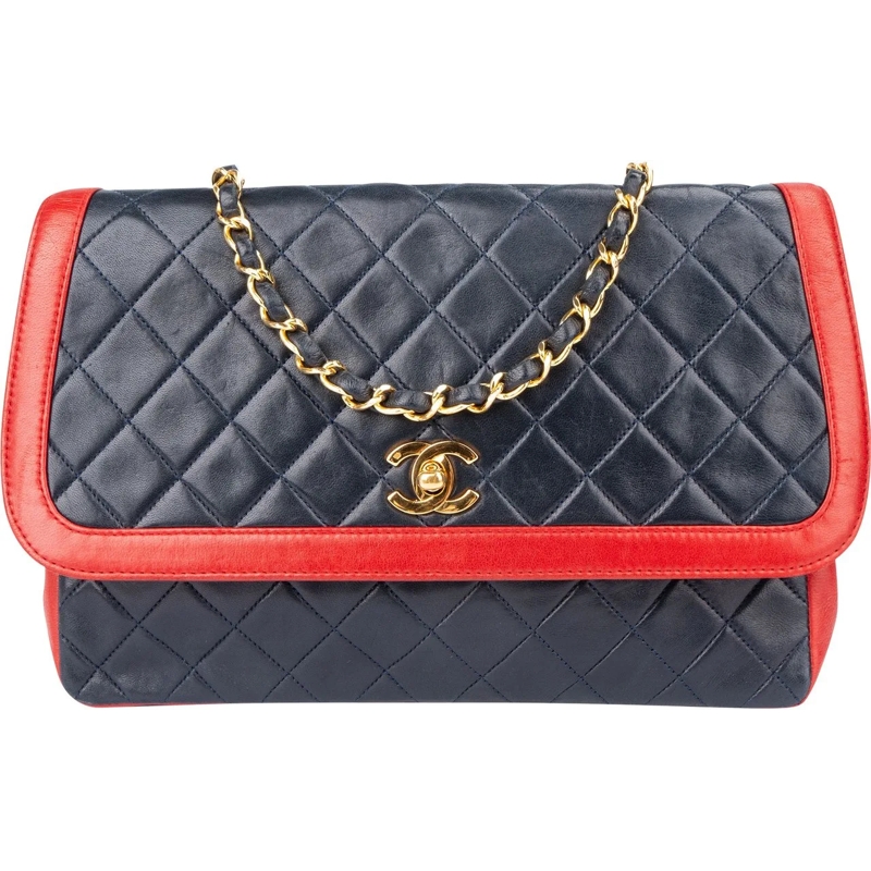 Chanel Sac à bandoulière Chanel Quilted Lambskin 24K Gold Single Flap Cross blau
