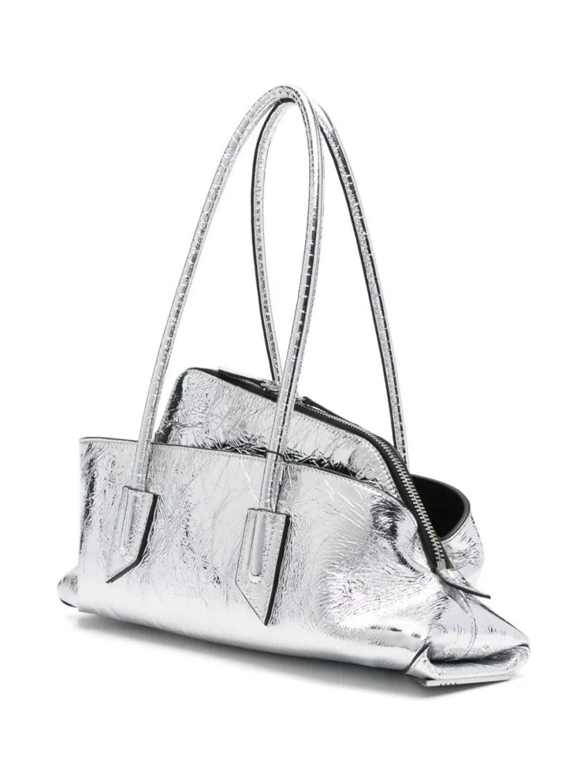 The Attico Crossbody bags Metallic Silver Handbag With Crinkled Texture in zilver