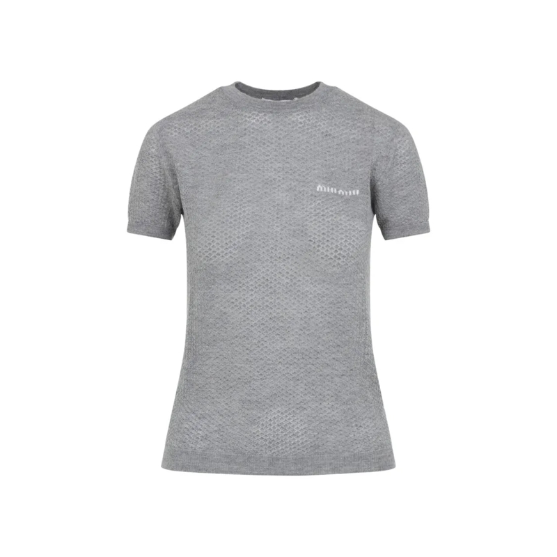 Miu Miu T-shirt Textured Grey Cashmere T-Shirt Grey