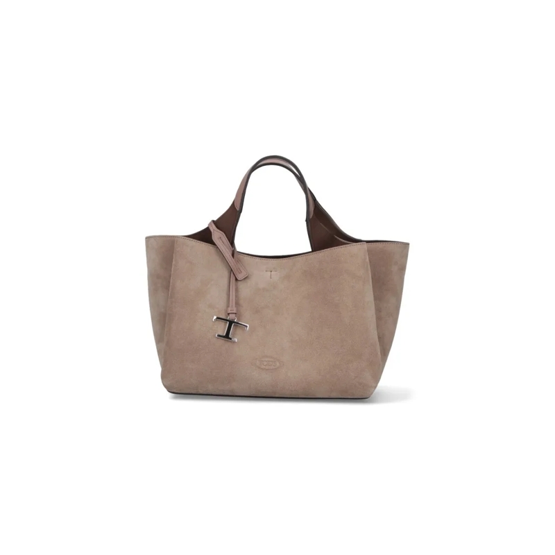 Tod's Tote Mini Suede Tote Bag With Silver Charm Brown