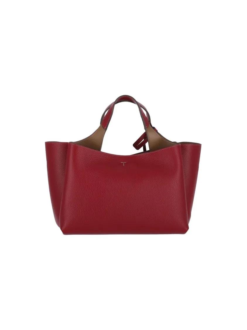 TOD'S Hobo bags Borsa Mini Logo In Textured Bordeaux Leather in rood