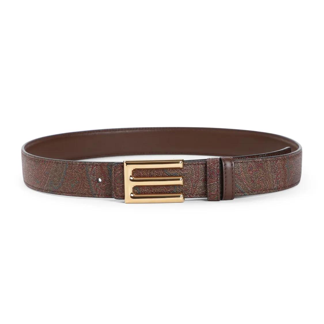 Etro Gürtel - Logo Brown Cotton Belt - Gr. 85 - in Braun - für Damen