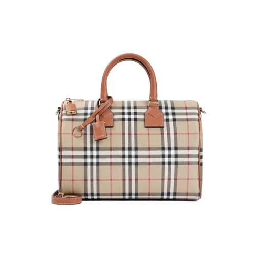 Burberry Bowling Medium Check Beige Polyurethane Handbag Brown Sac à bandoulière