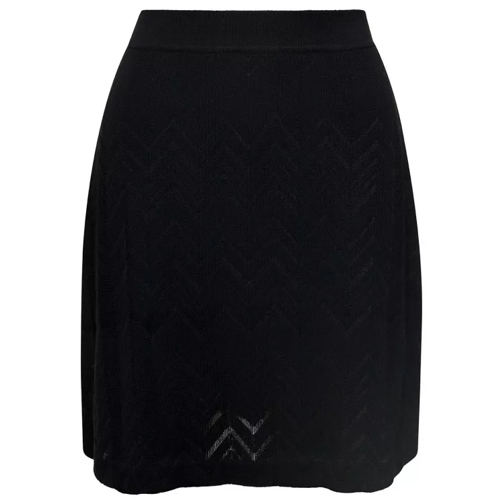 Missoni Wool Viscose Solid Colored Chevron Mini Skirt Black