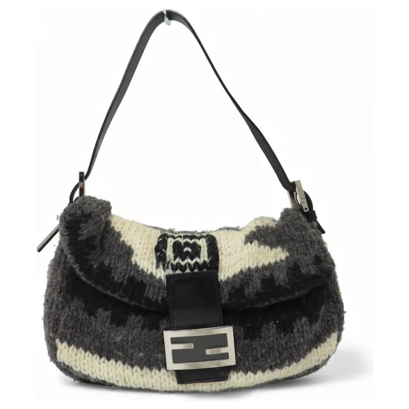 Fendi Baguette Bag FENDI BAGUETTE 16059 AUS GRAUER WOLLE SCHULTERTASC grau