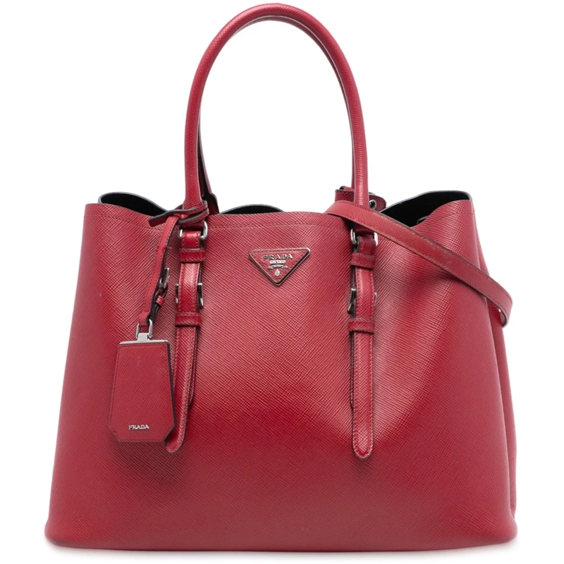 Prada Schultertasche Medium Saffiano Cuir Double Handle Satchel rot