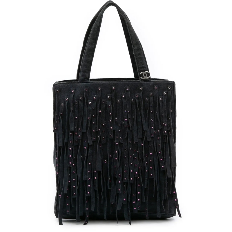 Chanel Shopper Mini Suede Studded Fringe Tote schwarz