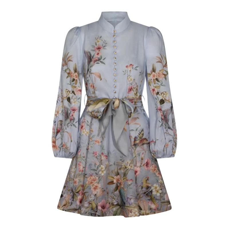 Zimmermann Minikleid Floral And Bird Print Mini Dress Grey