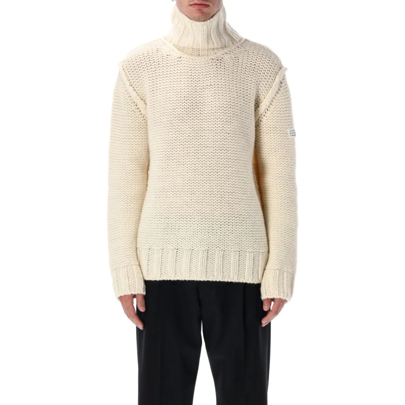 MM6 Maison Margiela Trui Chunky Wool Turtleneck Jumper Neutrals