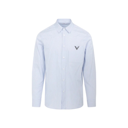 Valentino Regimental Light Blue And White Cotton Shirt Blue Shirts