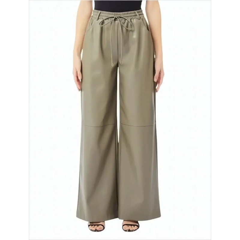LIU JO  Wide-Leg Green Faux Leather Trousers White