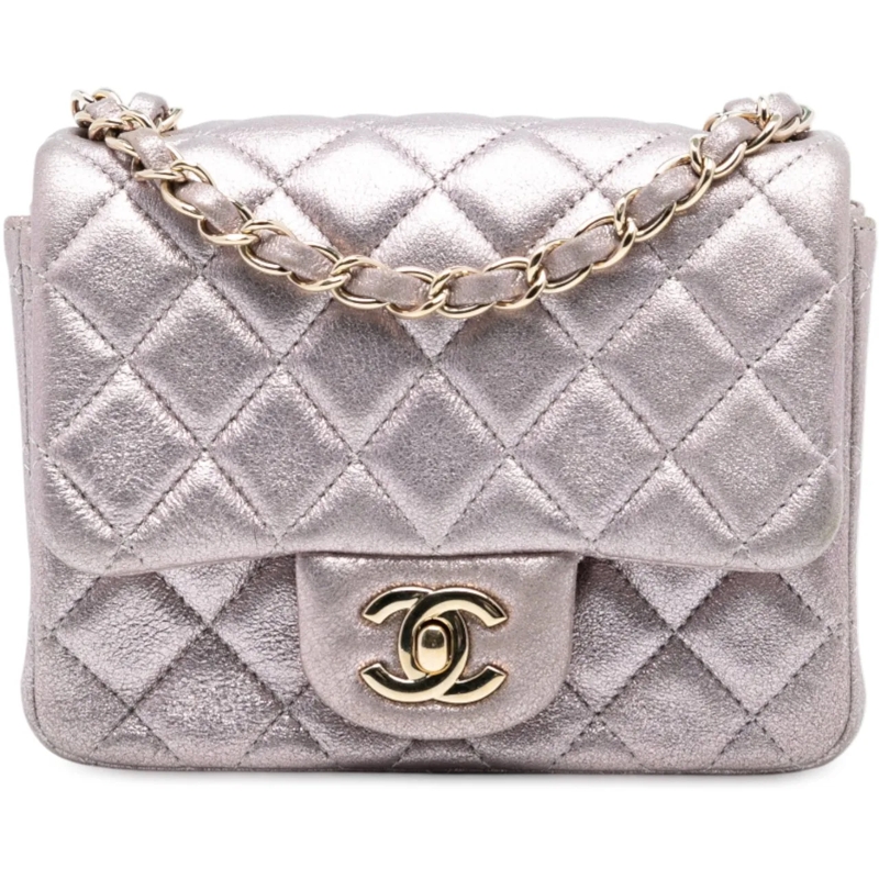 Chanel Sac à bandoulière Mini Square Classic Iridescent Calfskin Single Fla rose