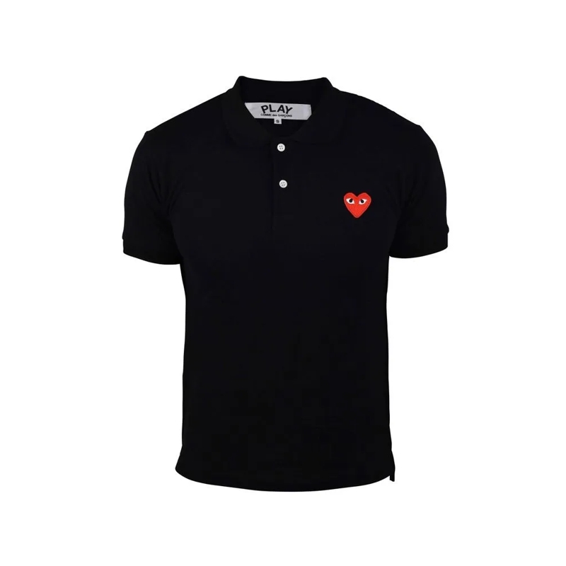 Comme des Garcons Polohemd Cotton Polo Shirt With Embroidered Heart Detail Black