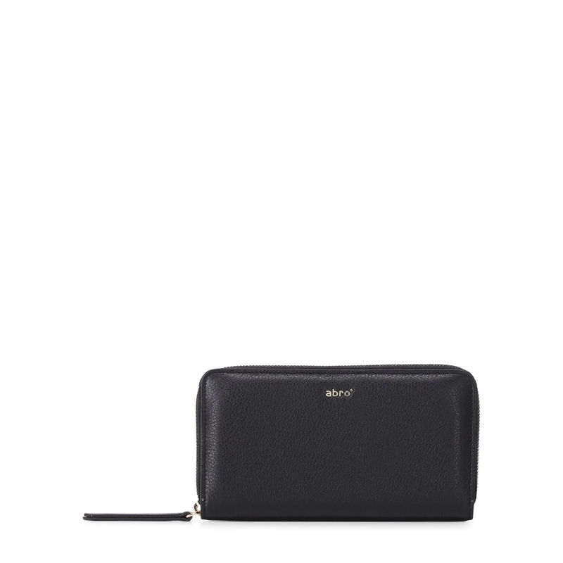 Abro Portemonnaie mit Zip-Around-Reißverschluss Großes Portmonnaie aus Leder Schwarz / Gold