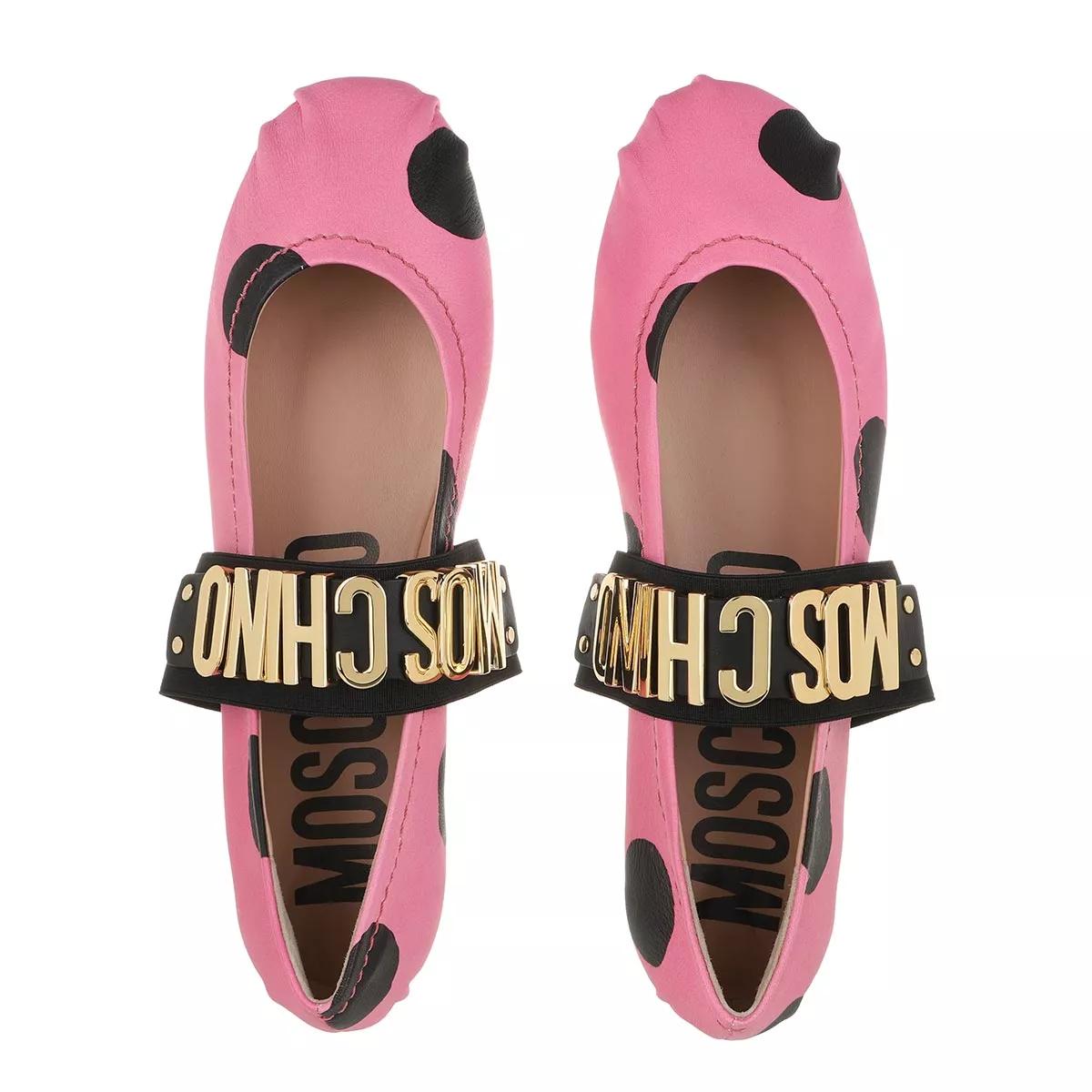 Moschino Loafers Logo Ballerina Leather Polka Dot in poeder roze