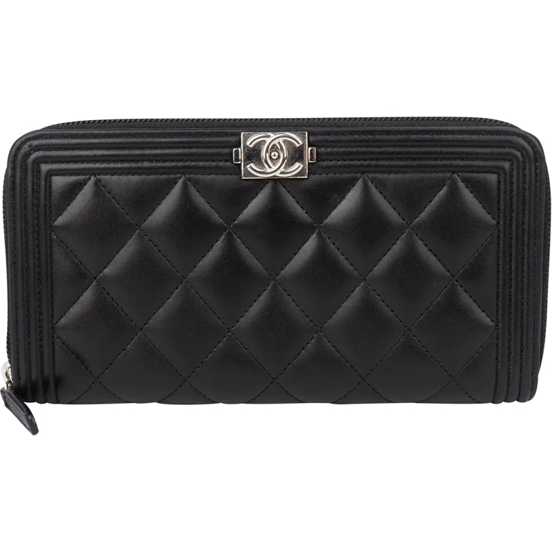 Chanel Geldbörse Chanel Quilted Lambskin Palladium Boy Wallet schwarz