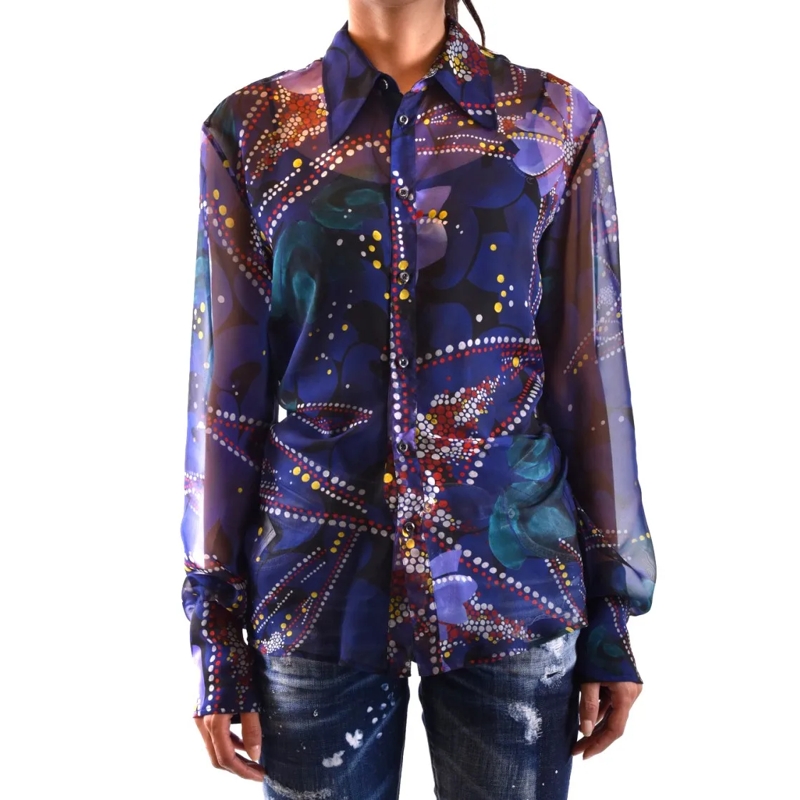 Dsquared2 Blouse Multicolor Abstract Print Shirt With Classic Colla Black